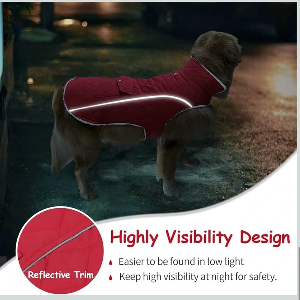 Warm Winter Coat DOG Coat SIZE XL Windproof Fleece Jacket Reflective RED New